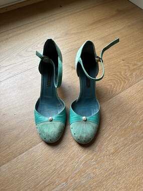 Vintage Marc Jacobs Turquoise Suede & Leather Mary Jane Heels - Size 38